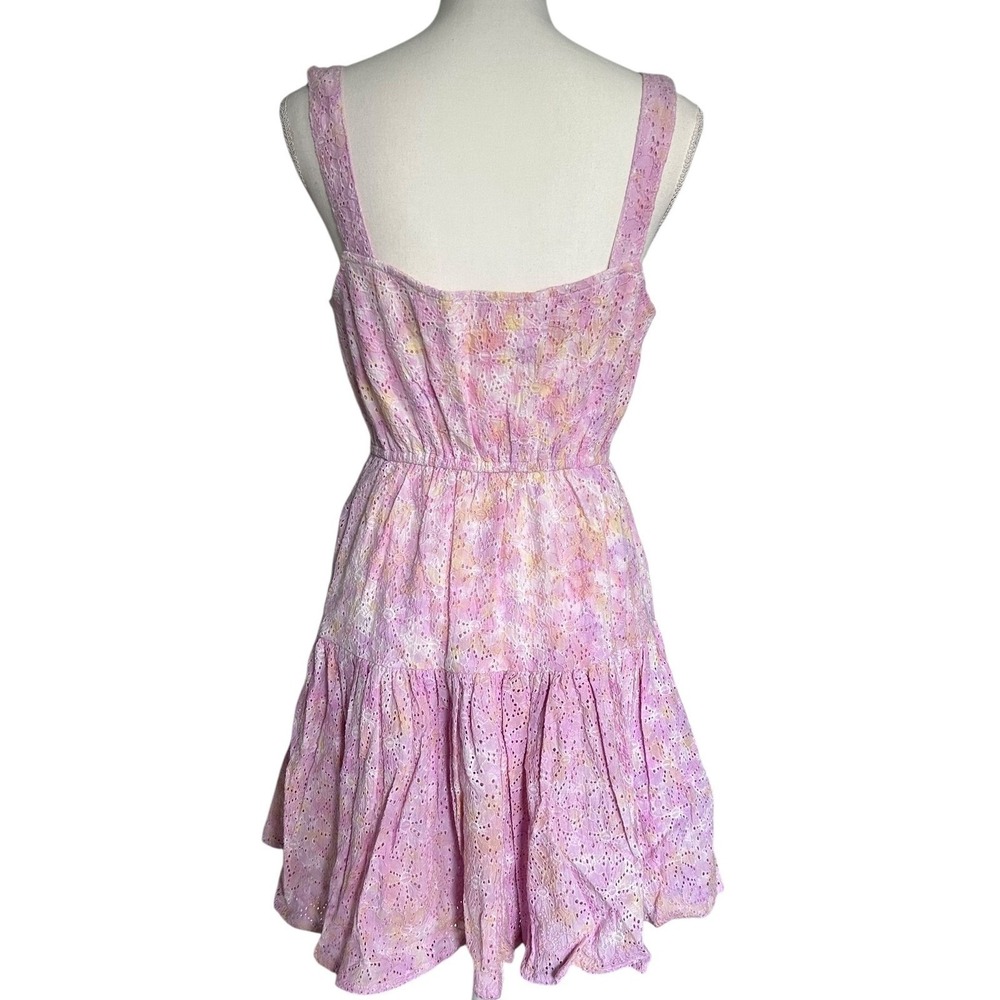 Sundress Paris Pink Eyelet Dress Mini Tiered Cotton Boho Vacation Size M - Picture 5 of 7